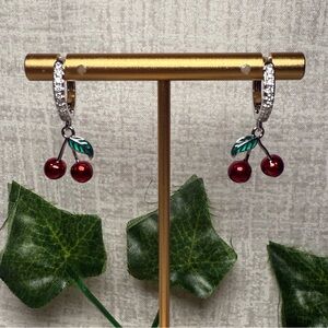 NWT Sterling Silver Asymmetrical Cherry Dangle Earrings 🍒
